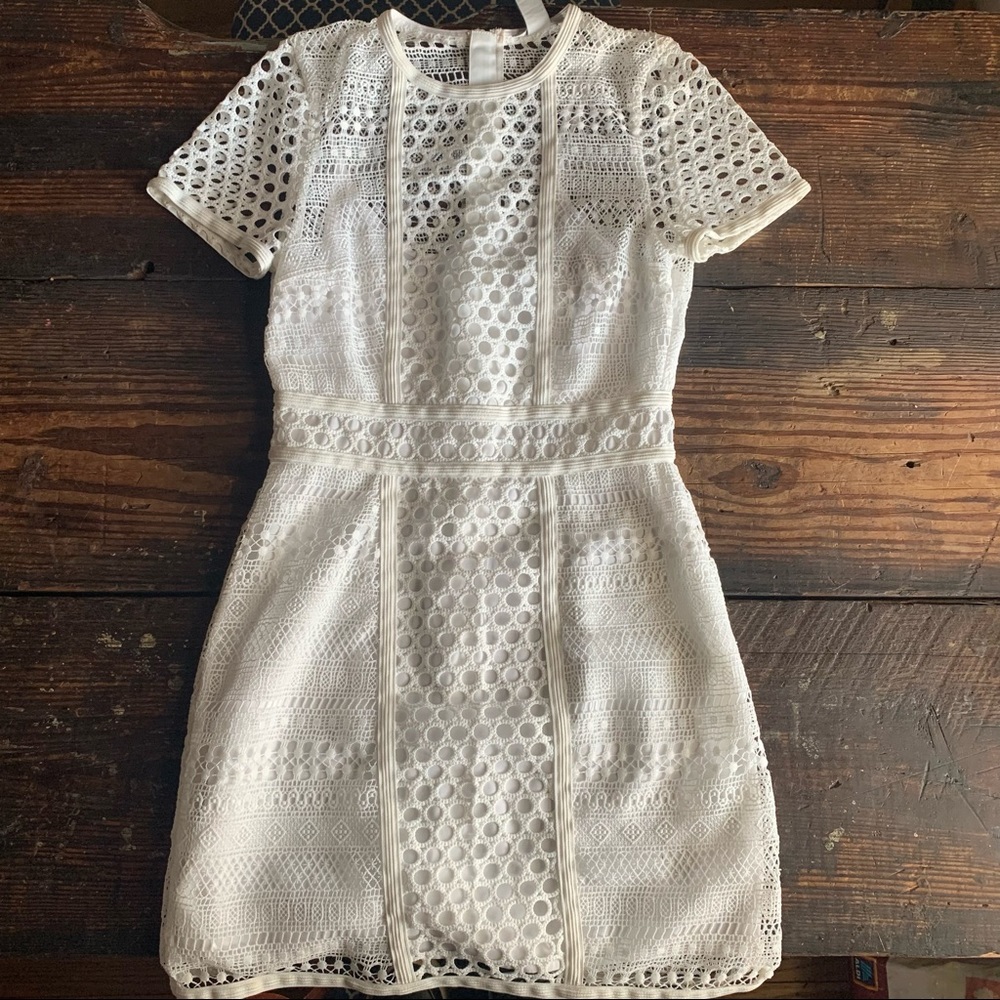 H&M White eyelet bridal shower lace overlay fit and flair mini dress sz 8 NWT